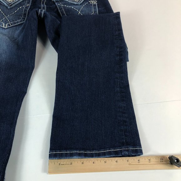 Miss Me Jeans Women's 27 Boot Cut Blue Stretch Denim Embellished Flap Pocket - Picture 12 of 16